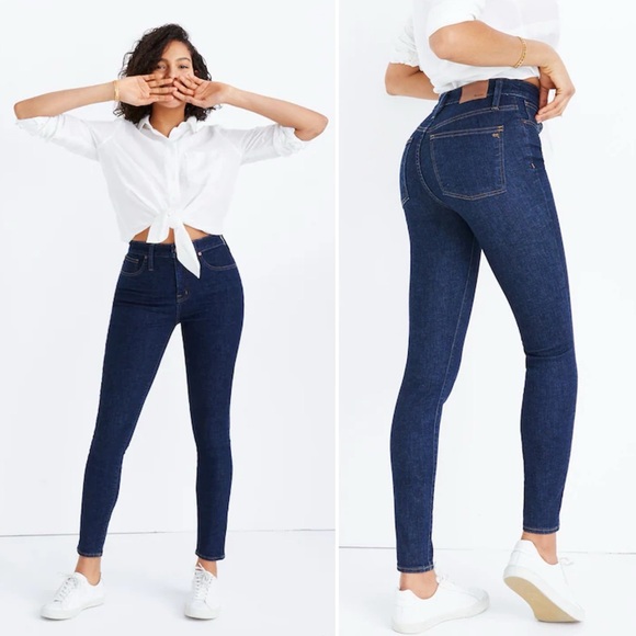Madewell Denim - Madewell Curvy High Rise Skinny Jeans 31T 31 Tall long dark wash stretch raw hem